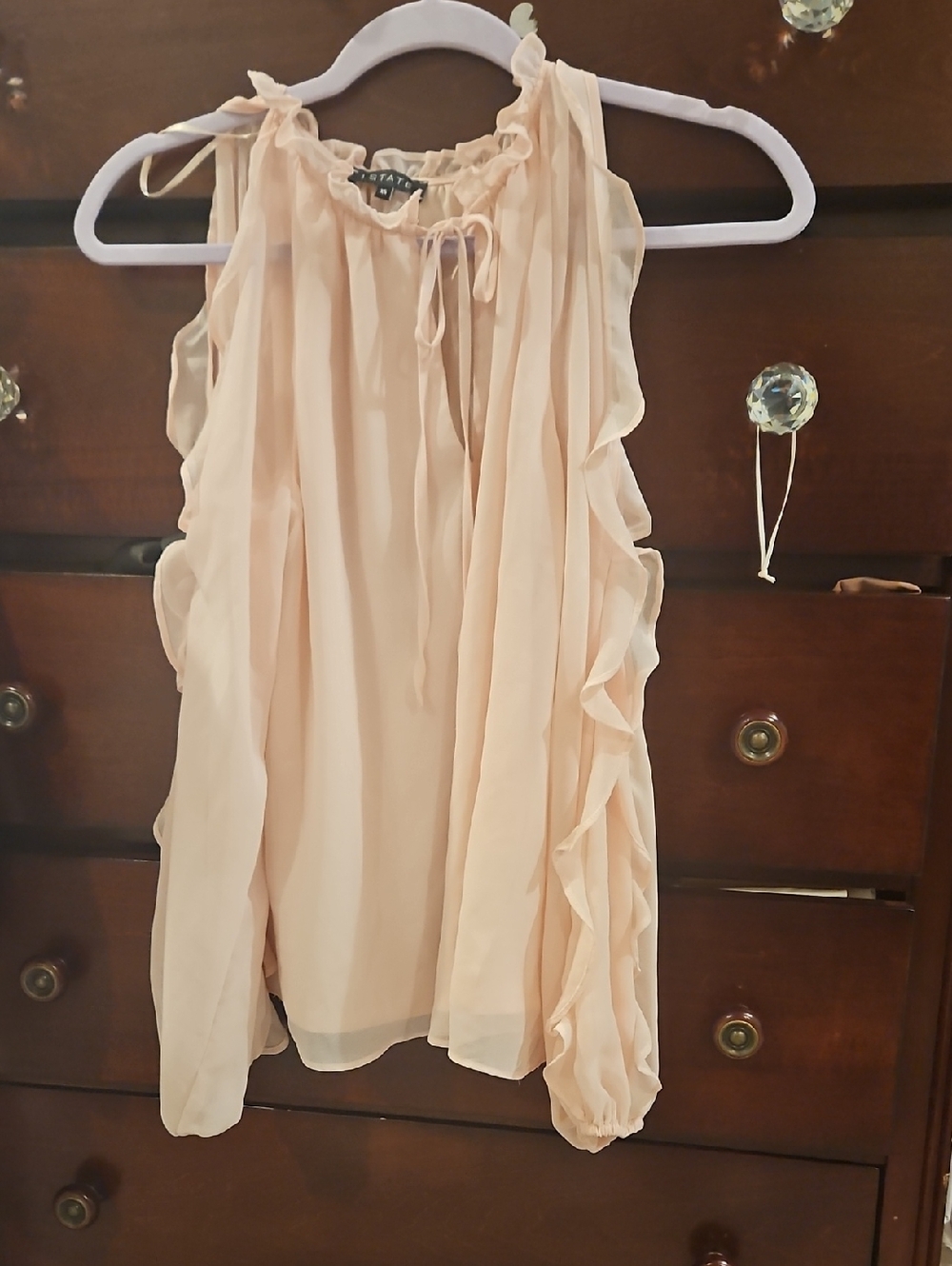 1. State Blush Ruffle Tie-Neck Cold Showder Top